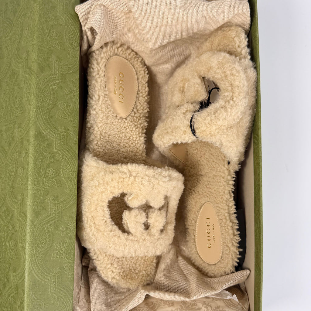 Gucci Shearling GG Cut Out Slide Sandal - Women’s 5.5