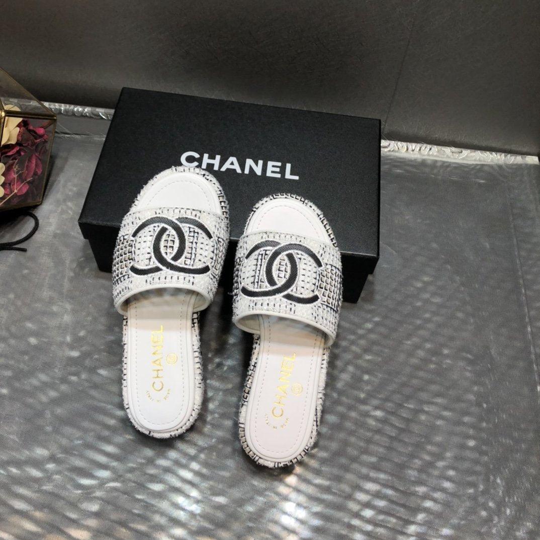 Chanel white Tweed sandals